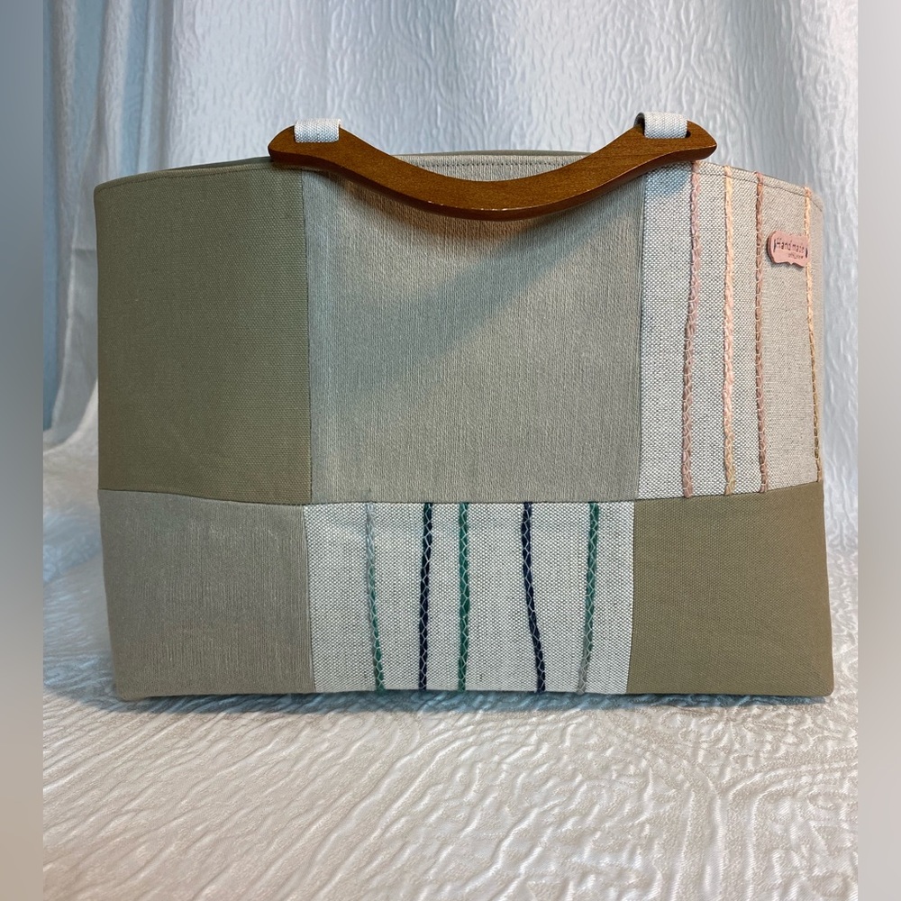 Handmade Small Tote with Wood Handles